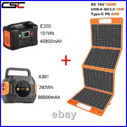 110-220V Portable Solar Generator Emergency Power Supply 292WH Panel 100W DC