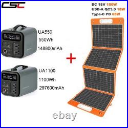 110-220V Portable Solar Power Generator Emergency Power Supply 1100WH Panel 100W