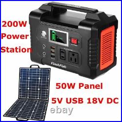 200W Portable Power Station Solar Generator Backup Bat Pack with 50W Solar Panel