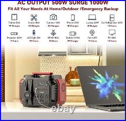 500W Portable Power Station 540Wh Power Supply Peak 1000W, 6AC 110V Outlets, PD